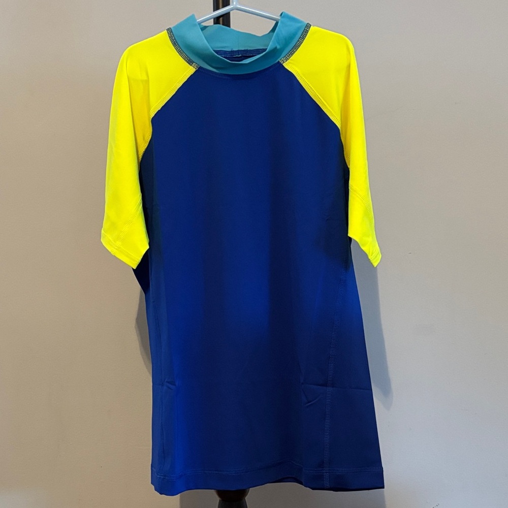 Lands' End Boys' Blue and Neon Yellow Rash Guard